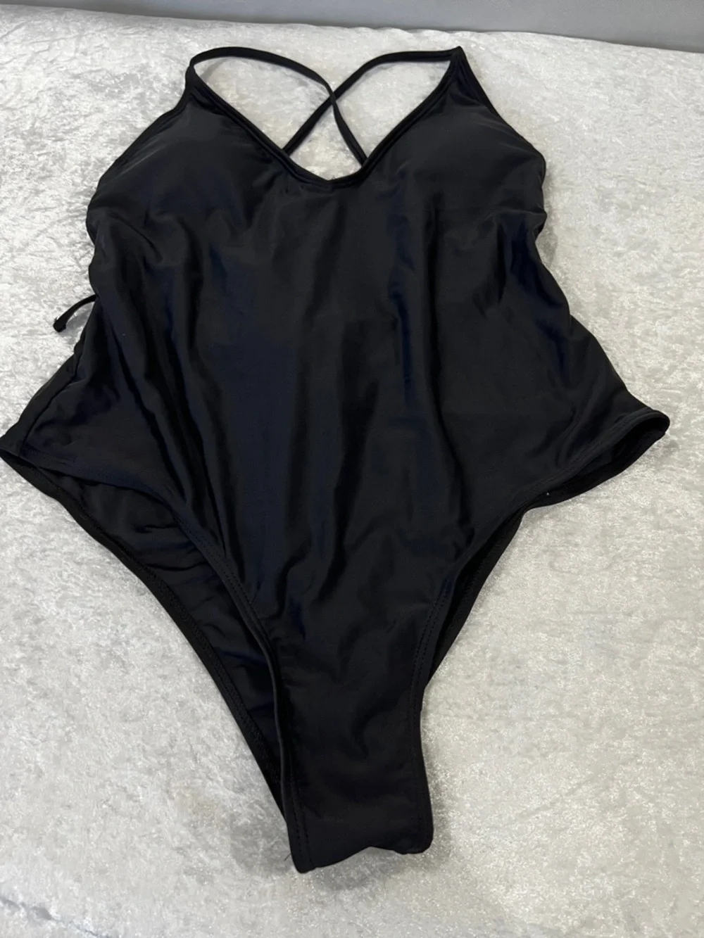 One Piece Swimwear Bathing Suit Size XL Black Adjustable Straps Deep-Neck Style